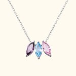 Colier de Famille Personnalisé 1-8 Pierres de Naissance en Forme de Feuille Style Marquise Cadeau d'Anniversaire pour Femme