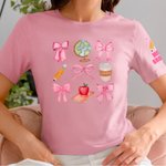 Personalised Coquette Bow Pencil Apple Globe T-shirt Sweatshirt with Name Multicolour Available Back to School Appreciation Gift for Teacher