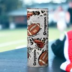 Henkilökohtainen Leopard Print Football Design 20oz Skinny Tumbler nimi numero olki ja harja Syntymäpäivä Match Day lahja jalkapallon rakastaja pelaaj