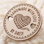 Personalized Handmade with Love Leather Button Set of 10 Clothing Hat Labels with Engraved Name Birthday Gift for Knitting Crocheting Lovers