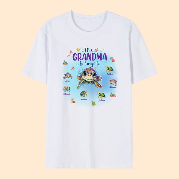 Personalized This Grandma Mom Belongs To 1-7 Cute Turtles 100% Cotton T-shirt Birthday Family Gift for Kid Mom