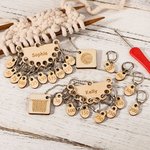 Personalised Removable Wooden Counting Number Stitch Markers Charm with Engraved Name and Holder Birthday Gift for Crochet Knitting Lovers