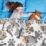 Personalised Cute Dog Cat Paw Photo Soft Cozy Blanket with Name Birthday Gift for Pet Lovers