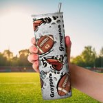 Henkilökohtainen Leopard Print Football Design 20oz Skinny Tumbler nimi numero olki ja harja Syntymäpäivä Match Day lahja jalkapallon rakastaja pelaaj