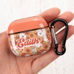 Personalized Boho Groovy Flowers Aesthetic Name AirPods Case with Keychain Birthday Gift for Girls