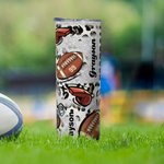 Henkilökohtainen Leopard Print Football Design 20oz Skinny Tumbler nimi numero olki ja harja Syntymäpäivä Match Day lahja jalkapallon rakastaja pelaaj