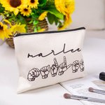 Personalized American Sign Language Canvas Portable Makeup Bag with Name Travel Essentials Thank You Gift for Deaf ASL Interpreter