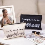 Personalized American Sign Language Canvas Portable Makeup Bag with Name Travel Essentials Thank You Gift for Deaf ASL Interpreter