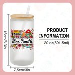 Personalised School Supplies Elements Name Frosted Glass Tumbler with Bamboo Lid and Straw Appreciation Teacher's Day Gift for Teacher