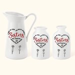 Personalized Sisters Will Always Be Connected By Heart Ceramic Vase with 2-10 Birth Flowers and Names Housewarming Birthday Gift for Sisters