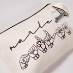 Personalized American Sign Language Canvas Portable Makeup Bag with Name Travel Essentials Thank You Gift for Deaf ASL Interpreter