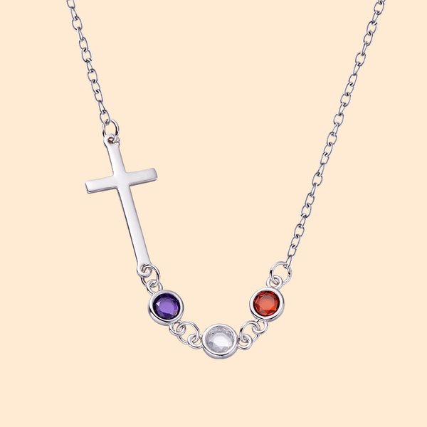 Personalizada Cruz Múltiple 1-10 Piedras de Nacimiento Collar de la Familia Cumpleaños Día de la Madre de regalo para las mujeres