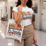 Personlig böcker linjal penna blomma återanvändbar canvas tygkasse med namn tillbaka till skolan uppskattning present till lärare
