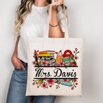Personlig böcker linjal penna blomma återanvändbar canvas tygkasse med namn tillbaka till skolan uppskattning present till lärare