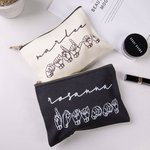 Personalized American Sign Language Canvas Portable Makeup Bag with Name Travel Essentials Thank You Gift for Deaf ASL Interpreter