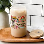 Personalised School Supplies Elements Name Frosted Glass Tumbler with Bamboo Lid and Straw Appreciation Teacher's Day Gift for Teacher