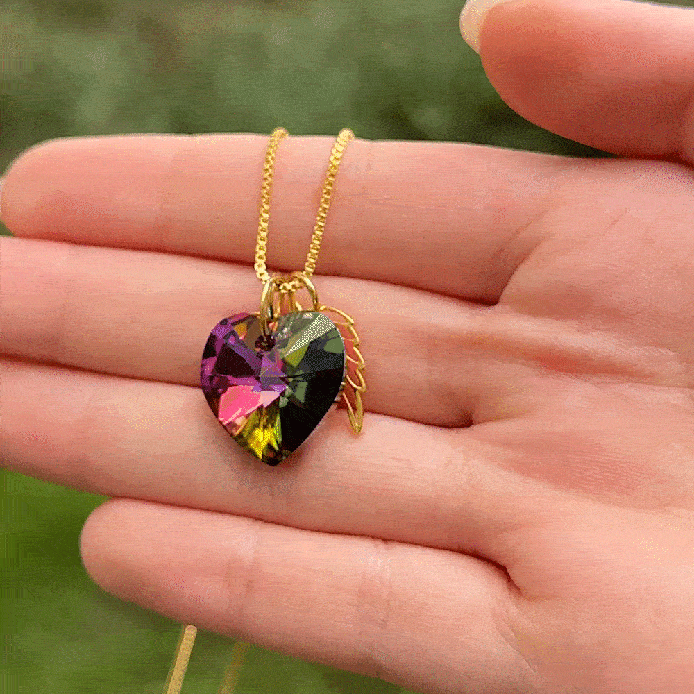 Collier Cœur Cristal Personnalisé avec Noms sur 1-3 Plaques à Pendentifs Aile et Patte Cadeau Souvenir pour Amoureux d'Animal de Compagnie