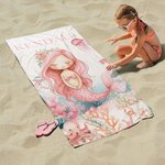 Personalisierte Meerjungfrau Strandtuch mit Namen Saugstark Schnell-Trocken Badetuch Strand Urlaub Schwimmen Geschenk für Kinder Mädchen