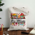 Personlig böcker linjal penna blomma återanvändbar canvas tygkasse med namn tillbaka till skolan uppskattning present till lärare