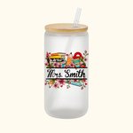 Personalised School Supplies Elements Name Frosted Glass Tumbler with Bamboo Lid and Straw Appreciation Teacher's Day Gift for Teacher