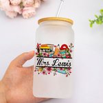 Personalised School Supplies Elements Name Frosted Glass Tumbler with Bamboo Lid and Straw Appreciation Teacher's Day Gift for Teacher