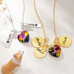 Collier Cœur Cristal Personnalisé avec Noms sur 1-3 Plaques à Pendentifs Aile et Patte Cadeau Souvenir pour Amoureux d'Animal de Compagnie