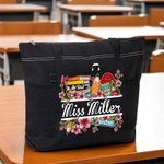 Henkilökohtainen kirja Flower Stationery Suuri Kangaskassi nimi takaisin kouluun arvostus lahja opettajalle