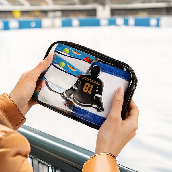 Personlig snackpåse med namn och nummer för hockeyutövare Födelsedag Sporttillbehör Present för hockeyälskare