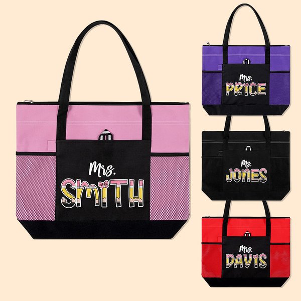 Personalizzato con lettere ispirate alla matita, borsa con cerniera di grande capacità con nome Regalo di apprezzamento per l'insegnante per il ritorno a scuola