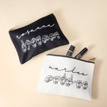 Personalized American Sign Language Canvas Portable Makeup Bag with Name Travel Essentials Thank You Gift for Deaf ASL Interpreter