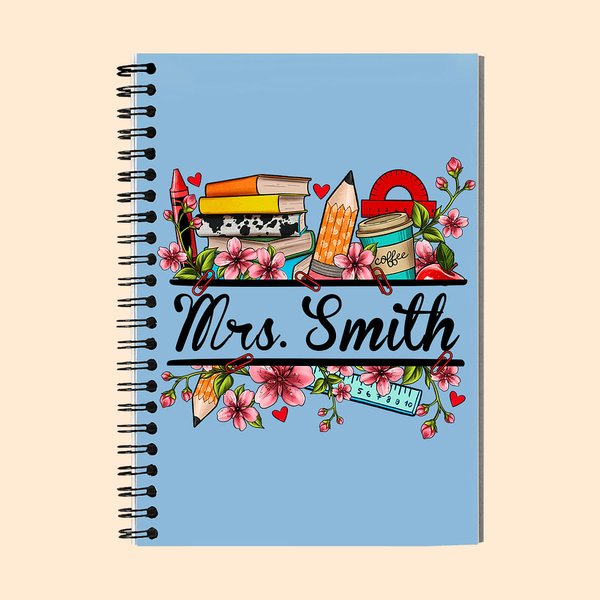 Cuaderno de espiral A5 con nombre Personalizado Flores de Lápiz Material de Oficina Regalo de agradecimiento de cumpleaños para el profesor