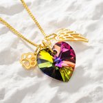 Collier Cœur Cristal Personnalisé avec Noms sur 1-3 Plaques à Pendentifs Aile et Patte Cadeau Souvenir pour Amoureux d'Animal de Compagnie