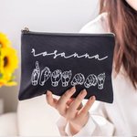 Personalized American Sign Language Canvas Portable Makeup Bag with Name Travel Essentials Thank You Gift for Deaf ASL Interpreter