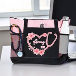 Sac en Toile avec Fermeture Éclair Personnalisé avec Nom et Titre Stéthoscope en Coeur Grande Capacité Cadeau Remerciement pour le Personnel Médical