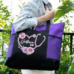 Sac en Toile avec Fermeture Éclair Personnalisé avec Nom et Titre Stéthoscope en Coeur Grande Capacité Cadeau Remerciement pour le Personnel Médical
