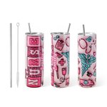 Vaso personalizado con nombre y pajita rosa 3D inflado Letra Caduceo Elementos médicos 20oz Graduación Apreciación Regalo para enfermera