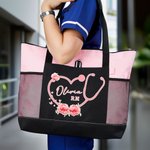 Sac en Toile avec Fermeture Éclair Personnalisé avec Nom et Titre Stéthoscope en Coeur Grande Capacité Cadeau Remerciement pour le Personnel Médical