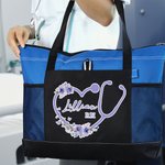 Sac en Toile avec Fermeture Éclair Personnalisé avec Nom et Titre Stéthoscope en Coeur Grande Capacité Cadeau Remerciement pour le Personnel Médical