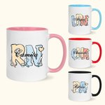 Personalisierte bunte medizinische Elemente 11oz Keramik Becher mit Namen Geburtstag zurück zu Schule Geschenk für Krankenschwester Arzt