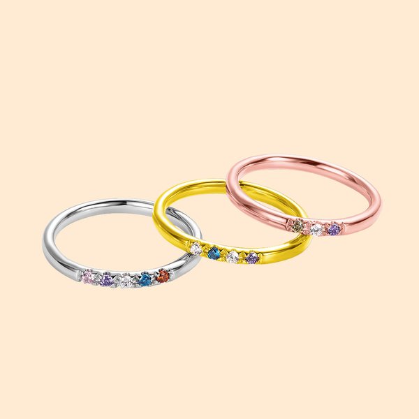 Bague en Argent Sterling Minimaliste Personnalisée avec 1-13 Pierres de Naissance Cadeau Anniversaire Fête des Mères pour Femme