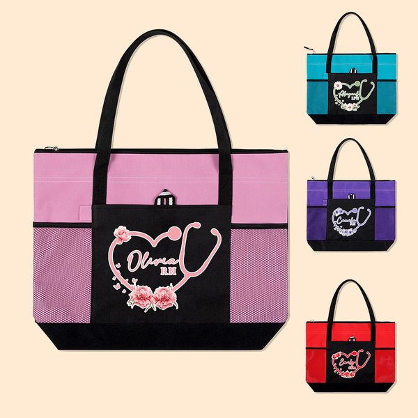Borsa Tote con cerniera di grande capacità con nome e titolo, regalo di apprezzamento per il personale medico infermieristico.