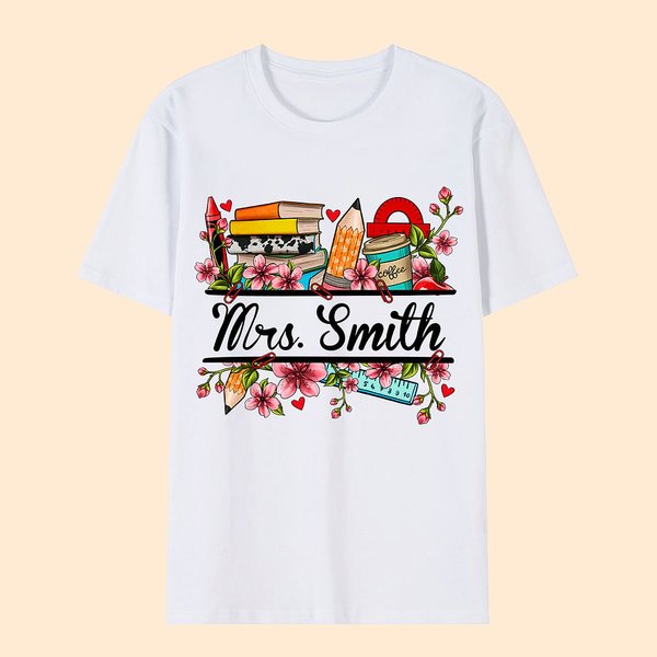 Libretto di matite personalizzato Peach Blossom Design T-shirt 100% cotone con testo Regalo di ringraziamento per l'insegnante per il ritorno a scuola