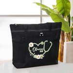 Sac en Toile avec Fermeture Éclair Personnalisé avec Nom et Titre Stéthoscope en Coeur Grande Capacité Cadeau Remerciement pour le Personnel Médical