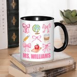 Gepersonaliseerde Coquette Strik Potlood Appelbol 11oz Keramische Mok met Naam Terug naar School Waardering Cadeau voor Leraar