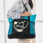 Sac en Toile avec Fermeture Éclair Personnalisé avec Nom et Titre Stéthoscope en Coeur Grande Capacité Cadeau Remerciement pour le Personnel Médical