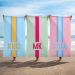 Personalised Quick Dry Sand Free Shadow Monogram Stripe Beach Towel and Bag Summer Holiday Travel Essentials Birthday Gift for Her
