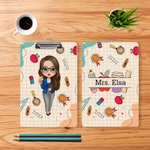 Personalised Cartoon Character Pencil Ruler Apple Design Portable Clipboard with Name Back to School Appreciation Gift for Teacher