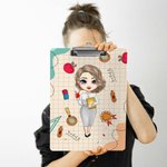 Personalised Cartoon Character Pencil Ruler Apple Design Portable Clipboard with Name Back to School Appreciation Gift for Teacher