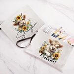 Personalised Sunflower Highland Cow Linen Wristlet Makeup Bag with Name Birthday Gift for Women Highland Cow Lover