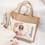 Sac en Jute Personnalisé avec Personnage et Nom Sac avec Poche en Toile Cadeau Enterrement de Vie de Jeune Fille pour Femme